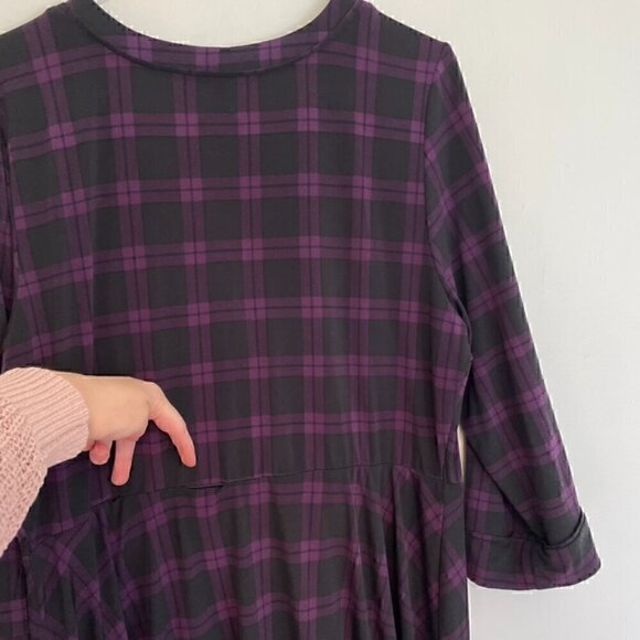 TORRID 2 Plus Size Purple Plaid Studio Wrap Dress Black Surplice 3/4 Sleeve 2X - Picture 13 of 16
